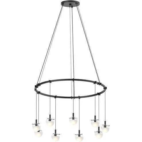 Track lighting with swivel heads for precise aimingSuspenders 24" Single Ring with Monoline Etched Sphere Pendants