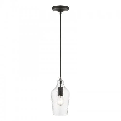 Chandeliers with Frosted Glass for a Softer Light DiffusionChandeliers with Frosted Glass for a Softer Light Diffusion1 Light Black with Brushed Nickel Accent Mini Pendant
