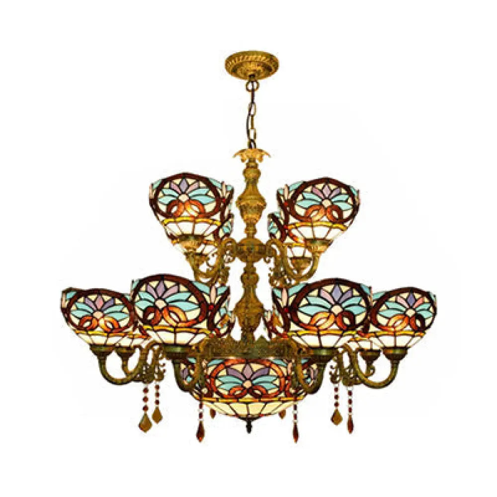 Chandeliers with Multiple Lights for Maximum IlluminationChandeliers with Multiple Lights for Maximum IlluminationRustic Blue Stained Glass Chandelier - Inverted Bowl Design with 15 Heads for Living Room