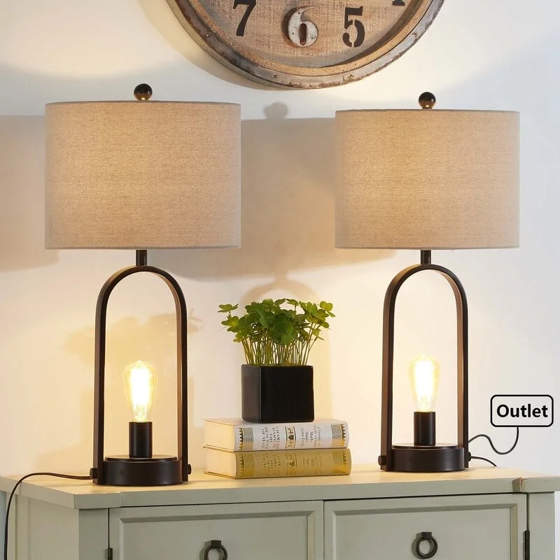 metal table lamps with a matte black finish for a sleek appearancemetal table lamps with a matte black finish for a sleek appearance26'' Black Table Lamp Set with Outlet (Set of 2)