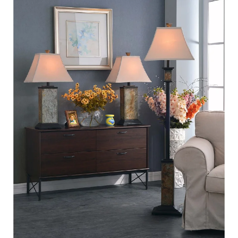 rustic farmhouse table lamps for cozy kitchensrustic farmhouse table lamps for cozy kitchensLandon Natural Slate 3 Pack - 2 Table Lamps, 1 Floor Lamp
