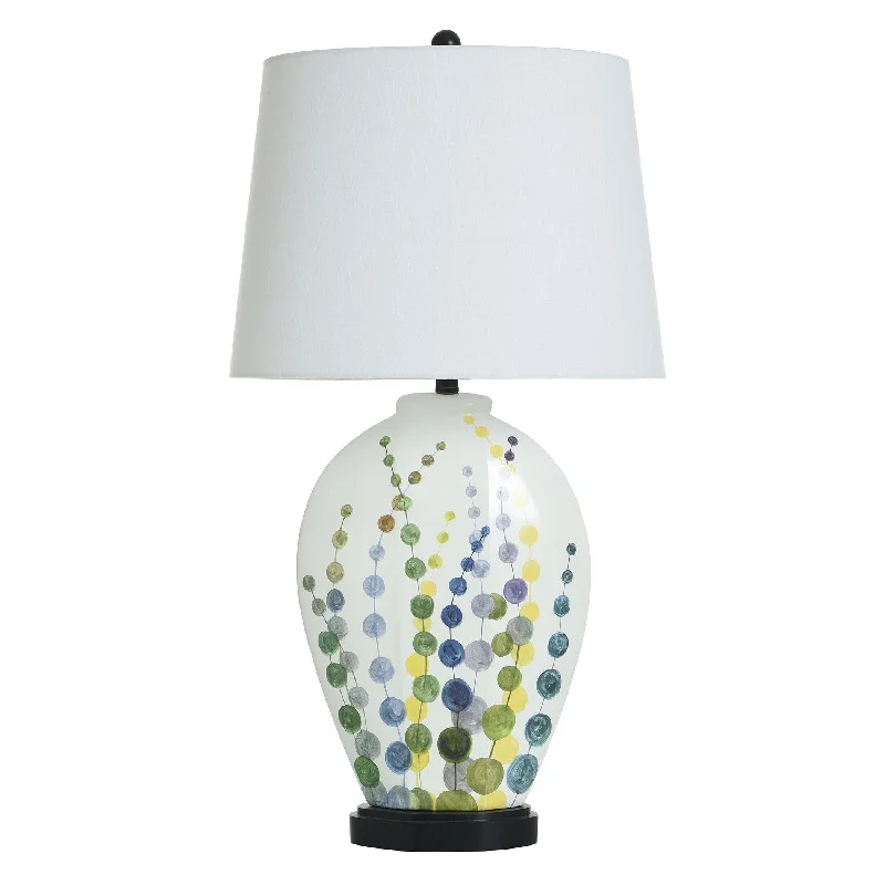 metal table lamps with a matte black finish for a sleek appearancemetal table lamps with a matte black finish for a sleek appearanceMoody Weaves Table Lamp - Ceramic White and Multi Painted Design - White Shade